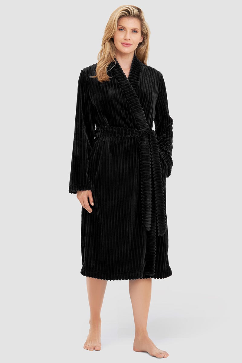 Frontalbild von Morgenmantel in Struktur-Optik aus Flausch 100% Polyester