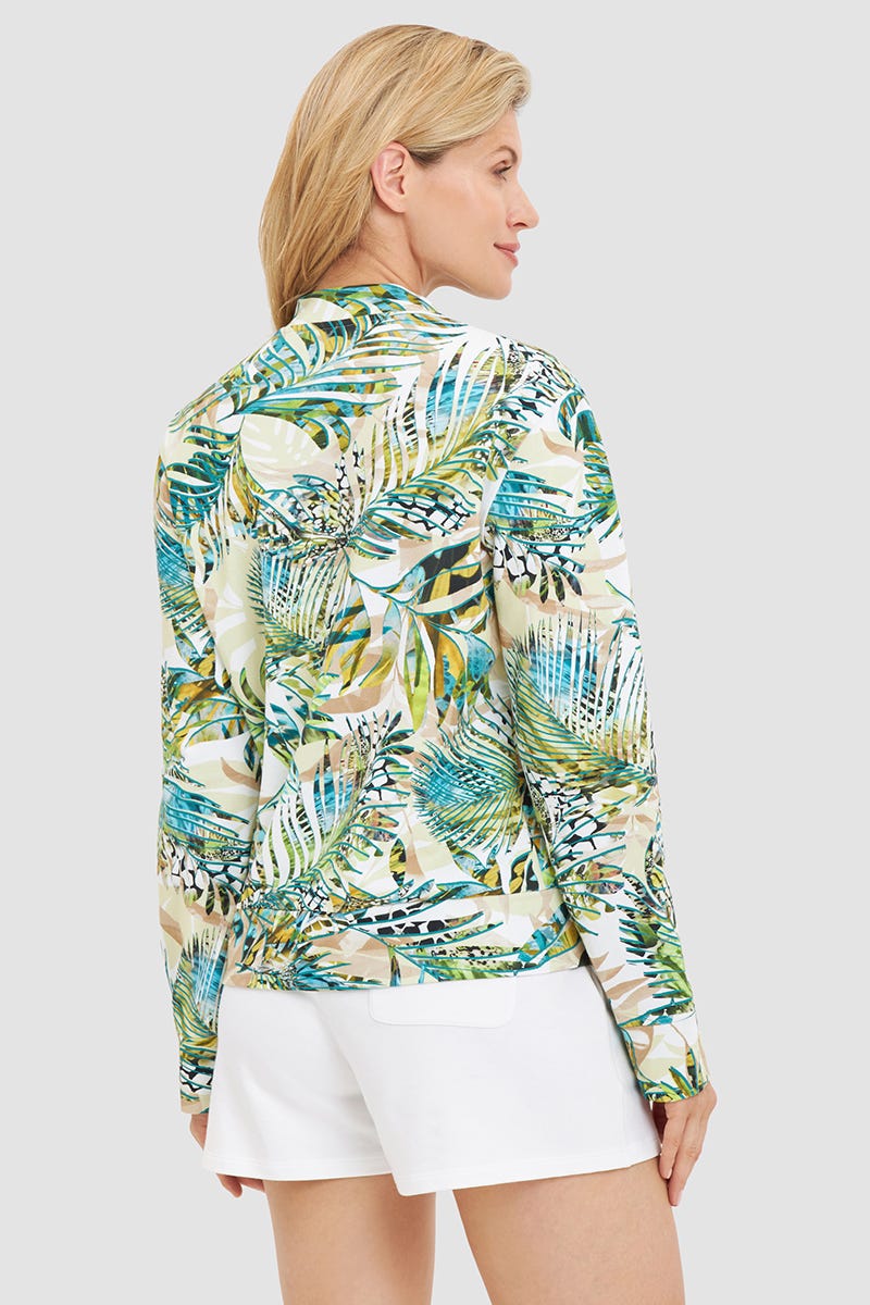 Rückansicht von Sweatjacke im exotischen Palmendruck Baumwolle/Elasthan