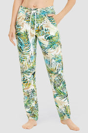 Frontalbild von Sweathose lang im exotischen Palmendruck Baumwolle/Elasthan