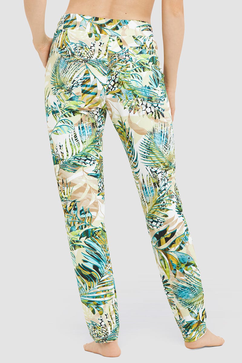 Rückansicht von Sweathose lang im exotischen Palmendruck Baumwolle/Elasthan