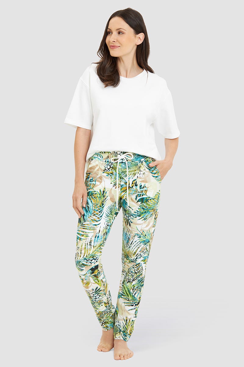 Detailbild 1 von Sweathose lang im exotischen Palmendruck Baumwolle/Elasthan