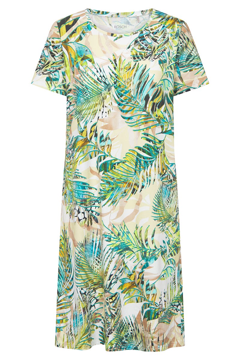 Hollowbild von Freizeitkleid Kurzarm im exotischen Palmendruck Baumwolle/Elasthan