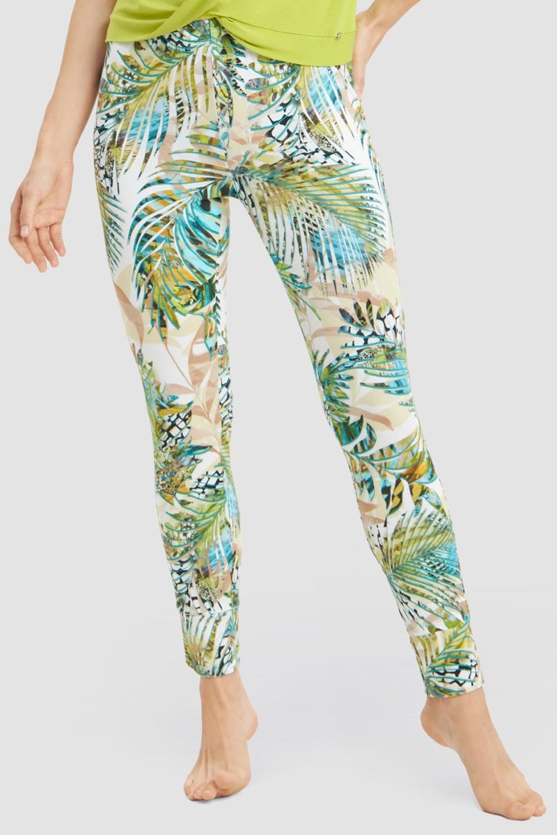 Frontalbild von 7/8-Hose im exotischen Palmendruck Baumwolle/Elasthan
