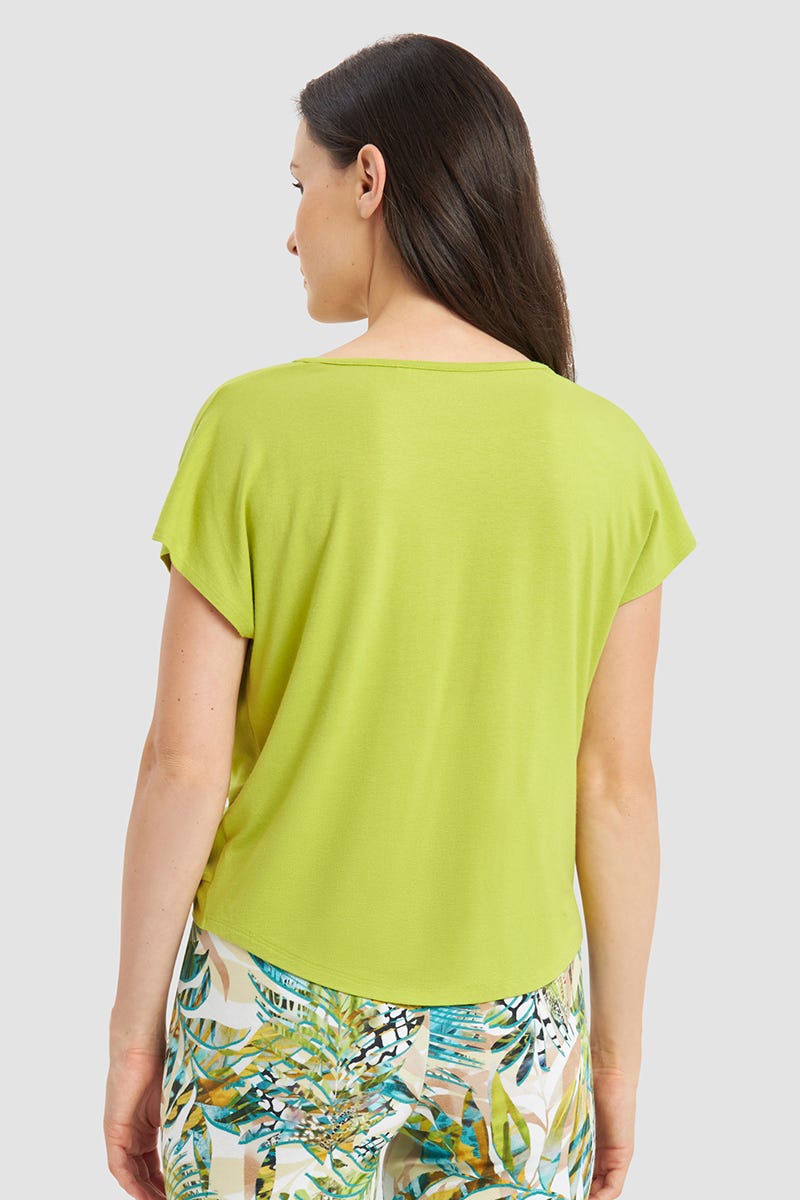 Rückansicht von T-Shirt mit Knoten-Detail sportiver Look Viskose/Elasthan