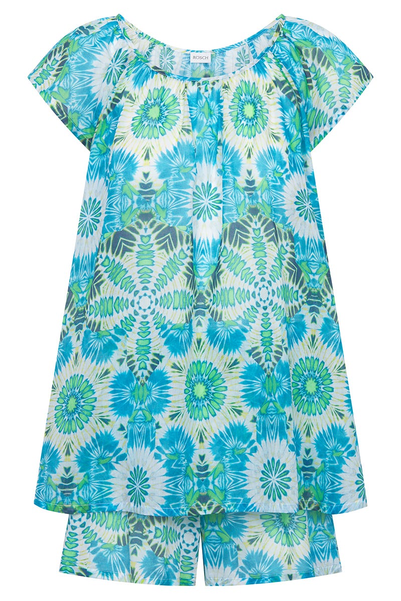 Hollowbild von Pyjama im Batikdruck Türkis aus Voile 100% Baumwolle