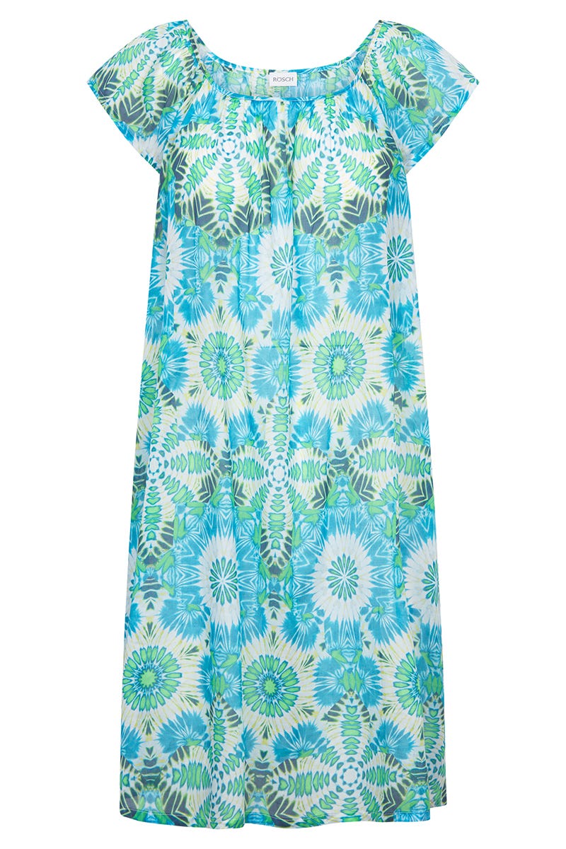 Hollowbild von Nachthemd im Batikdruck Türkis aus Voile 100% Baumwolle