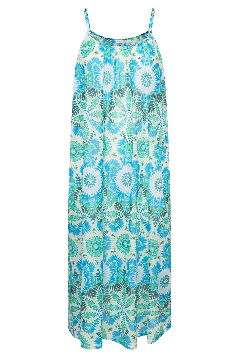 Hollowbild von Nachtkeid Ärmellos im Batikdruck Türkis aus Voile 100% Baumwolle