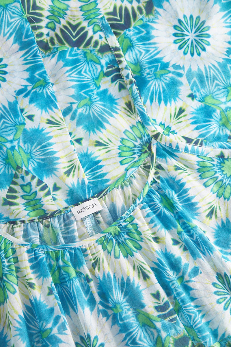 Detailbild 1 von Nachtkeid Ärmellos im Batikdruck Türkis aus Voile 100% Baumwolle