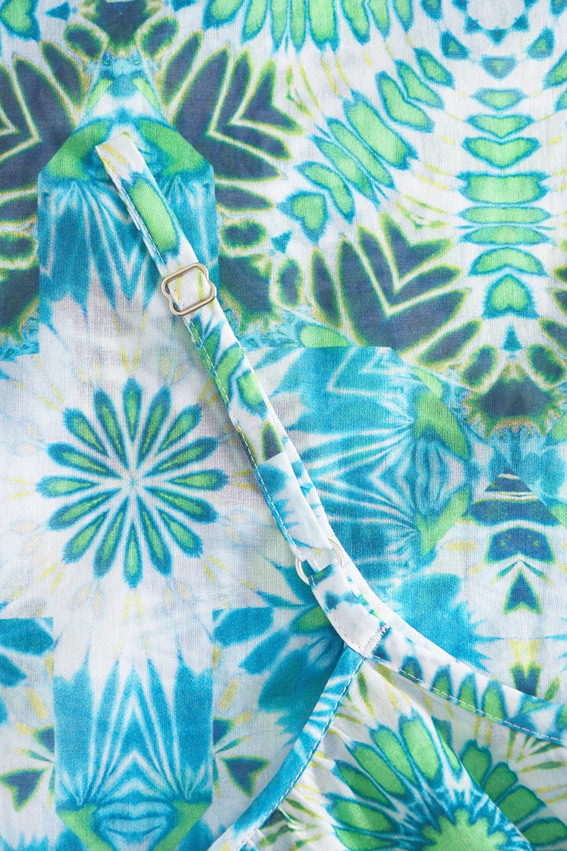 Detailbild 2 von Nachtkeid Ärmellos im Batikdruck Türkis aus Voile 100% Baumwolle