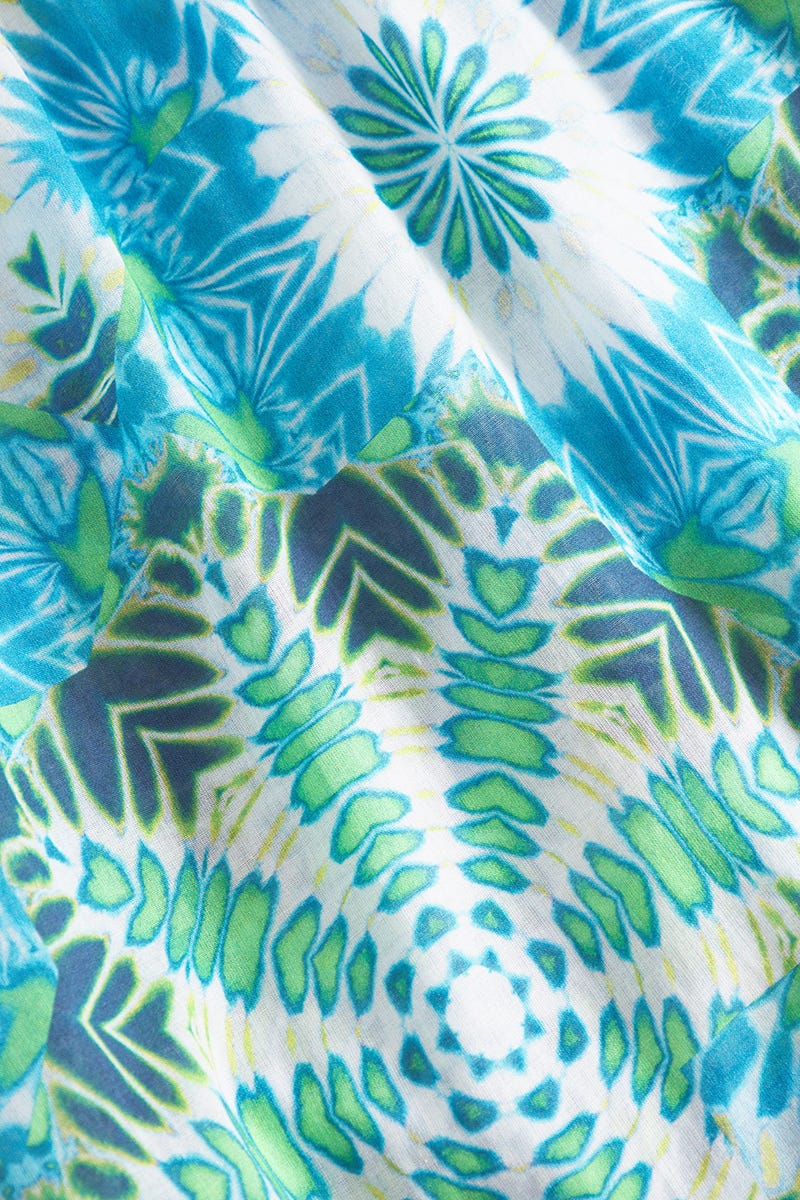 Detailbild 3 von Nachtkeid Ärmellos im Batikdruck Türkis aus Voile 100% Baumwolle