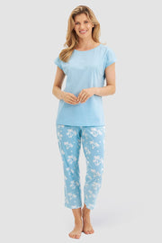 Frontalbild von Pyjama mit Palmendruck 100% Baumwolle