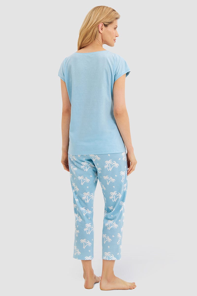 Rückansicht von Pyjama mit Palmendruck 100% Baumwolle