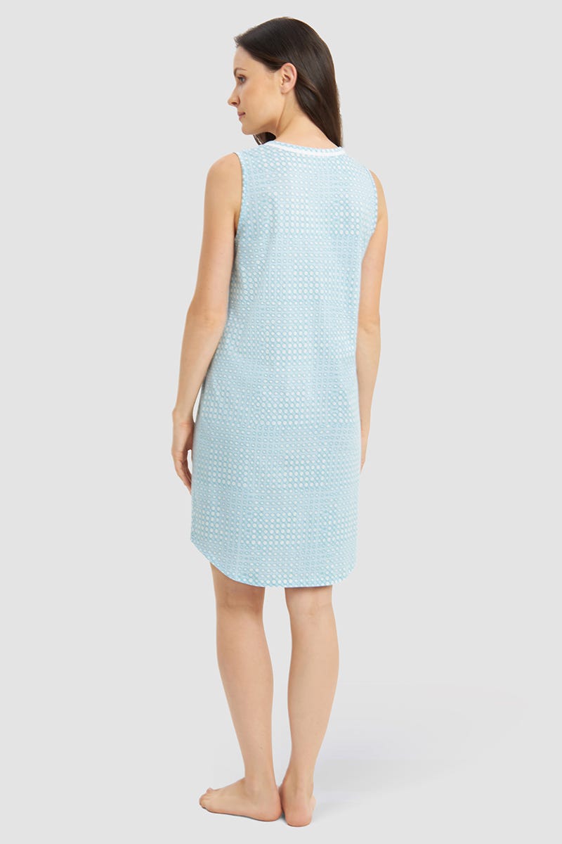 Rückansicht von Nachthemd Ärmellos im Retro-Punktedruck 100% Baumwolle