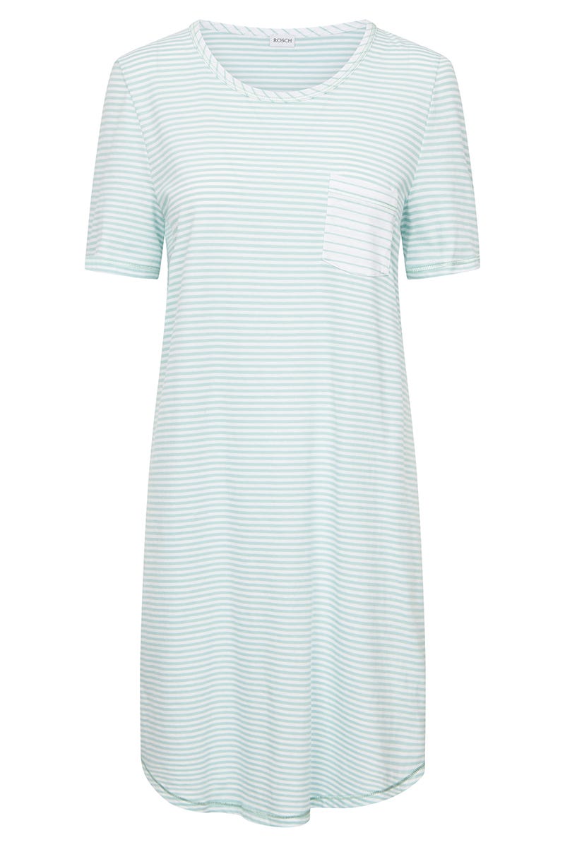 Hollowbild von Nachthemd im Ringeldruck mit Brusttasche 100% Baumwolle