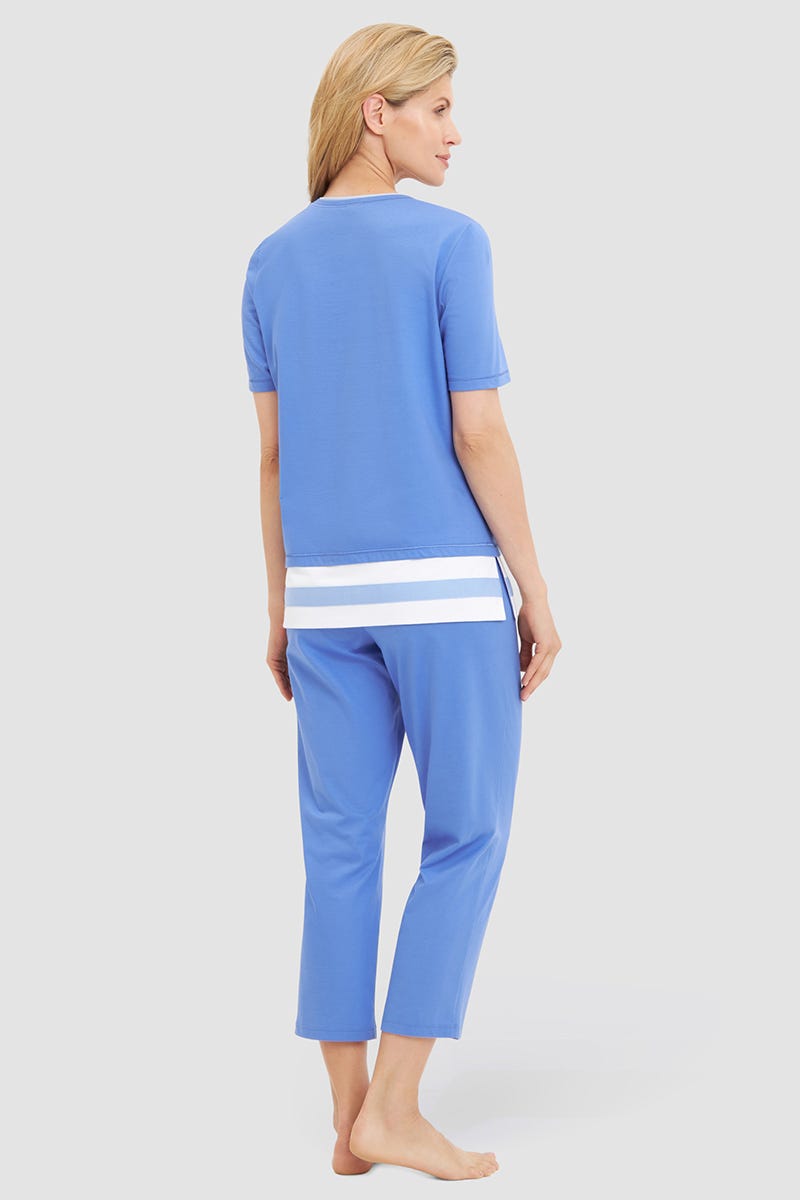 Rückansicht von Pyjama mit Colourblocking-Details Blau Baumwolle/Modal