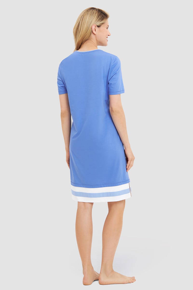 Rückansicht von Nachthemd mit Colourblocking-Details Blau Baumwolle/Modal