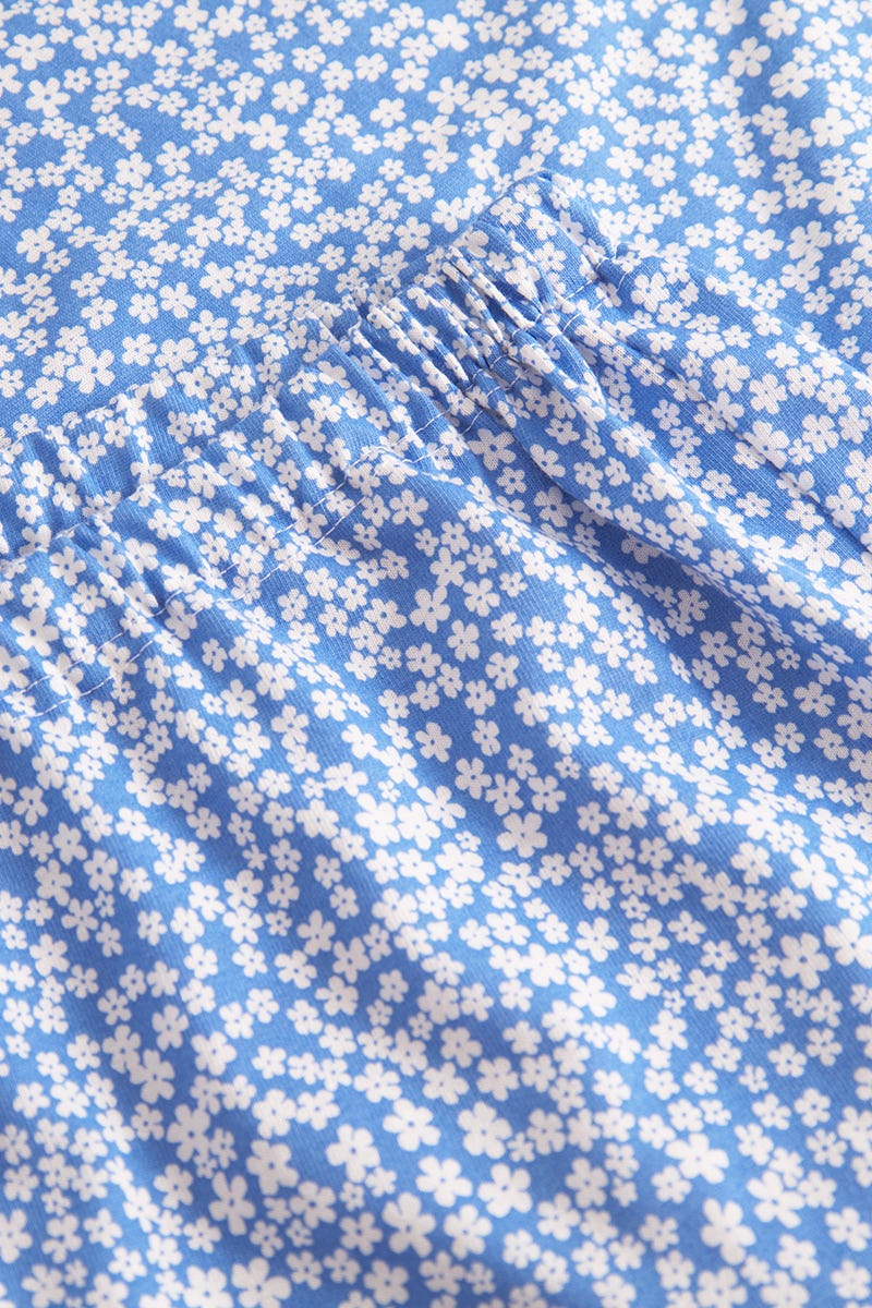 Detailbild 3 von Pyjama im Blumendruck Blau-Weiß Herremhemdstil 100% Baumwolle