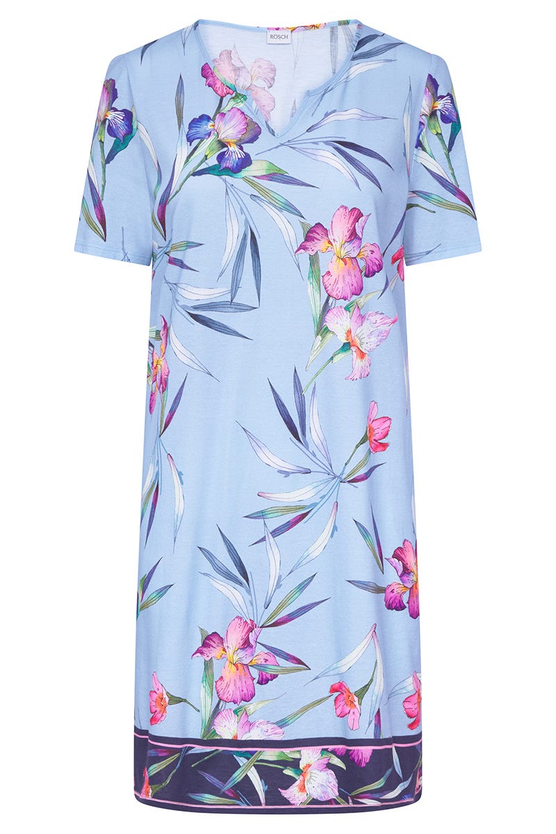 Hollowbild von Nachthemd Kurzarm im Blumendruck Schwertlilie Baumwolle/Modal