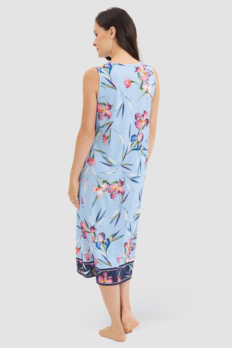 Rückansicht von Nachthemd Ärmellos im Blumendruck Schwertlilie Baumwolle/Modal