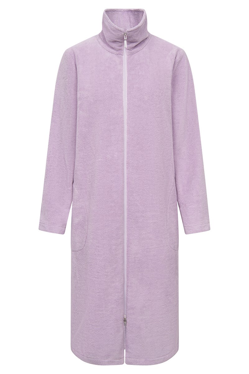 Hollowbild von Morgenmantel aus Flausch Pastellfarben Violett Materialmix