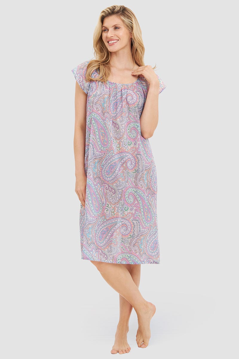 Frontalbild von Nachthemd Kurzarm im Paisley-Druck Voile 100% Baumwolle