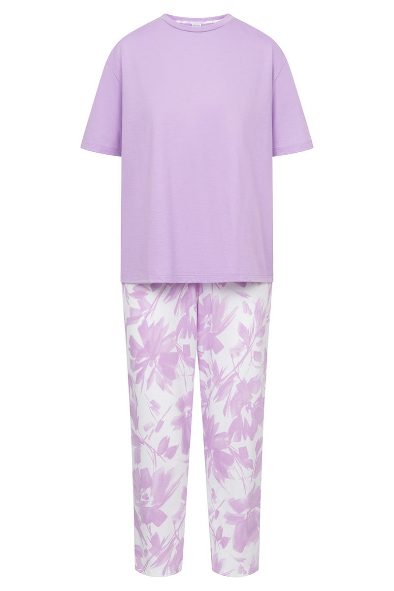 Hollowbild von Pyjama mit Blumendruck Violett 100% Baumwolle