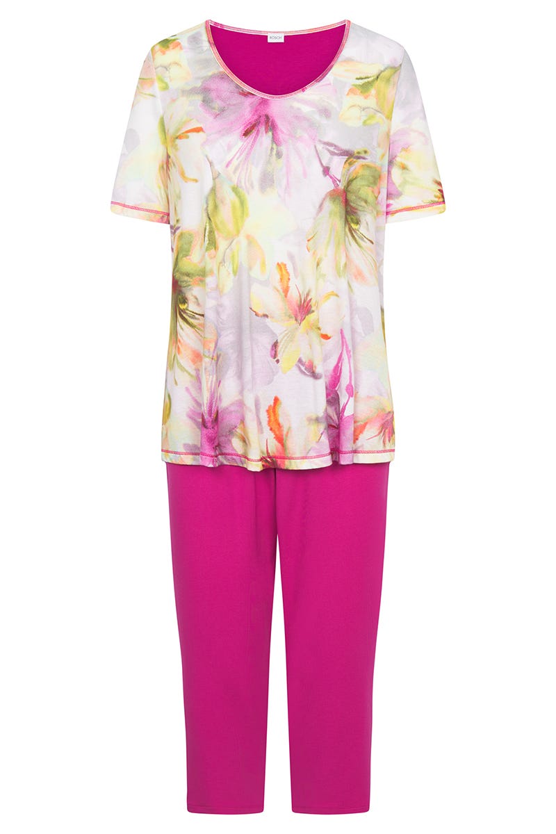 Hollowbild von Pyjama mit Blumendruck Gelb-Pink Baumwolle/Modal