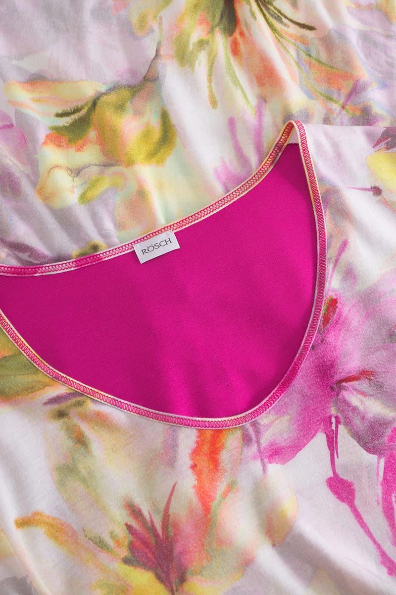 Detailbild 1 von Nachthemd Kurzarm im Blumendruck Gelb-Pink Baumwolle/Modal