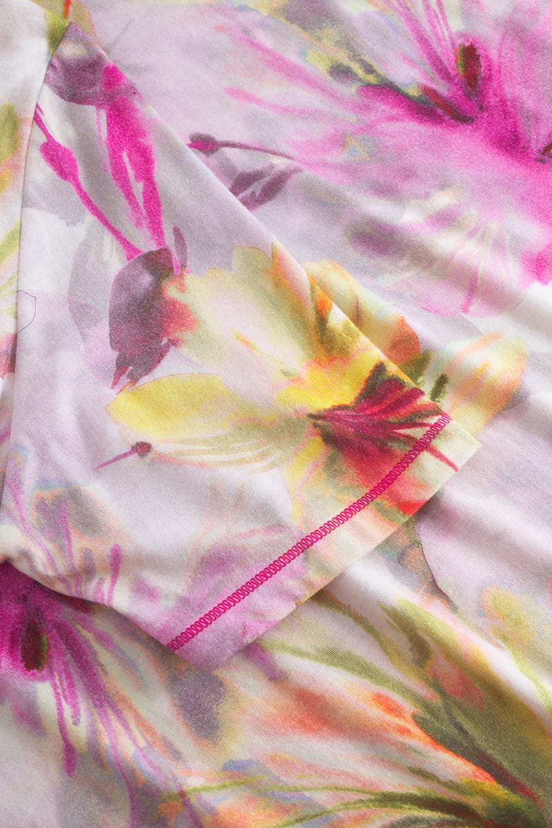 Detailbild 2 von Nachthemd Kurzarm im Blumendruck Gelb-Pink Baumwolle/Modal