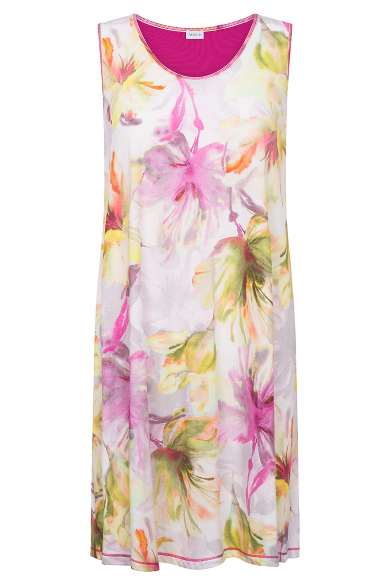 Hollowbild von Nachthemd Ärmellos im Blumendruck Gelb-Pink Baumwolle/Modal