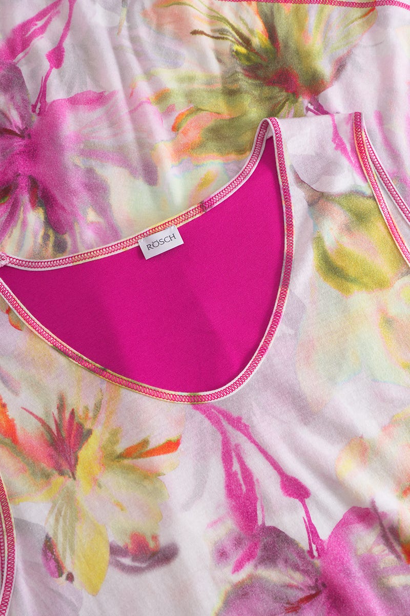 Detailbild 2 von Nachthemd Ärmellos im Blumendruck Gelb-Pink Baumwolle/Modal