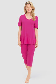 Frontalbild von Pyjama mit Schößchen-Detail Pink Baumwolle/Modal