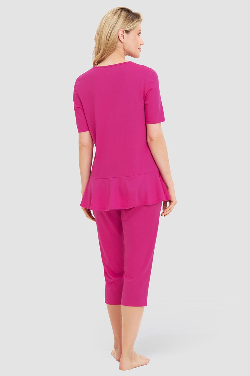 Rückansicht von Pyjama mit Schößchen-Detail Pink Baumwolle/Modal