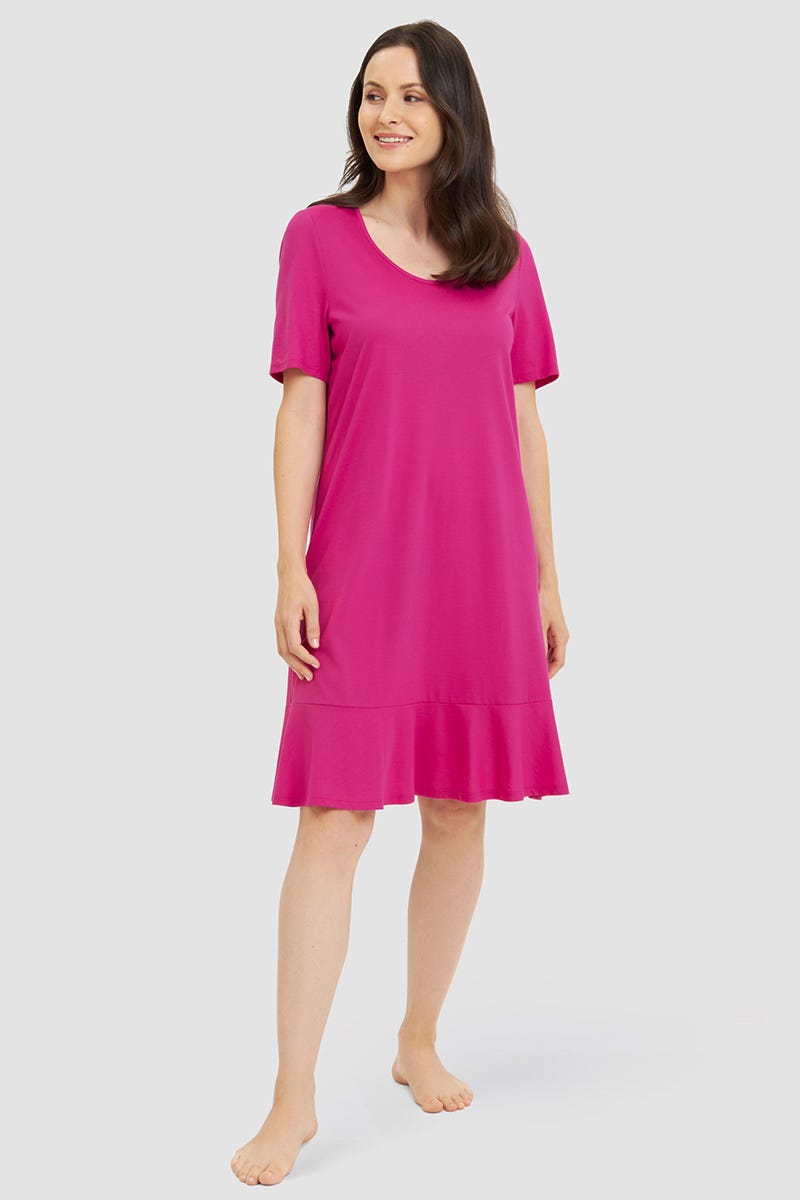Frontalbild von Nachthemd mit Schößchen-Detail Pink Baumwolle/Modal