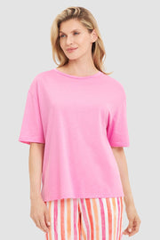 Frontalbild von T-Shirt im spotiven Look Rosa Baumwolle/Modal