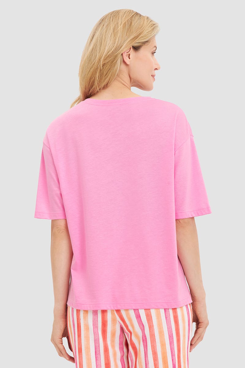 Rückansicht von T-Shirt im spotiven Look Rosa Baumwolle/Modal