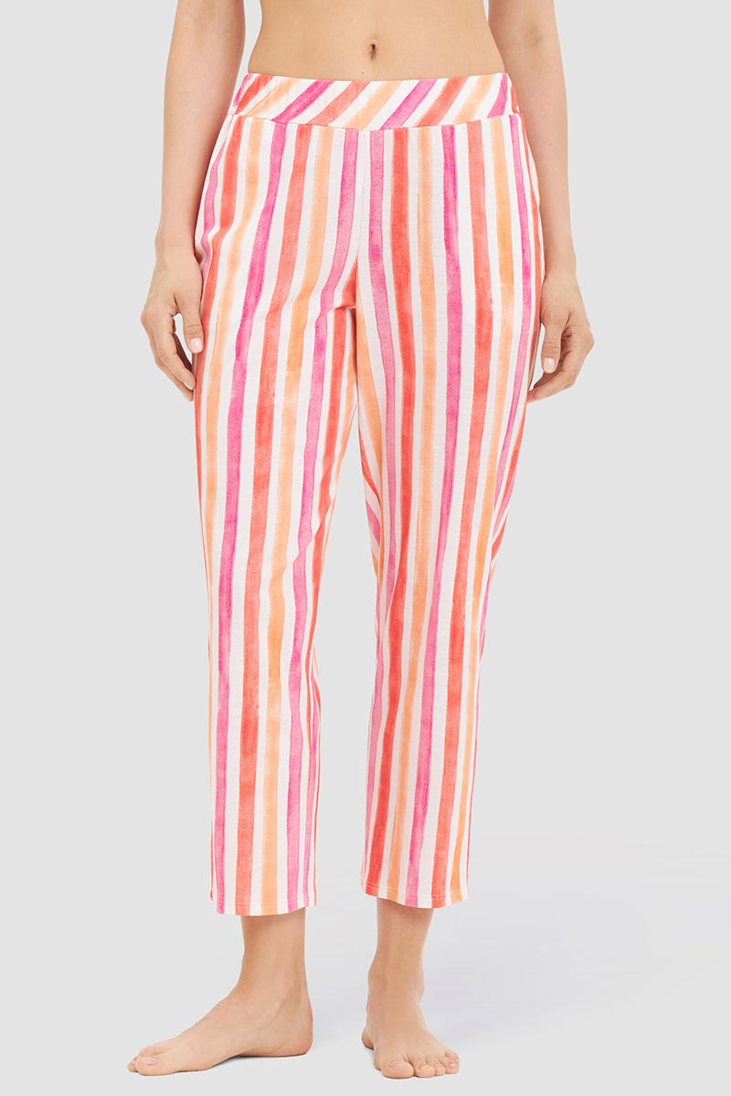 Frontalbild von 7/8-Hose im farbenfrohen Streifendruck Baumwolle/Modal