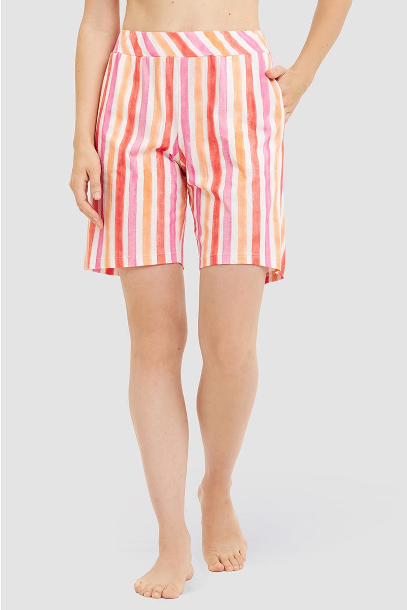Frontalbild von Bermuda im farbenfrohen Streifendruck Baumwolle/Modal