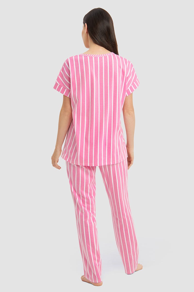 Rückansicht von Pyjama im Streifen-Mix 100% Baumwolle