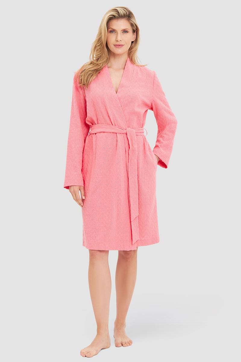 Frontalbild von Morgenmantel aus Webware mit grafischen Musterung 100% Baumwolle