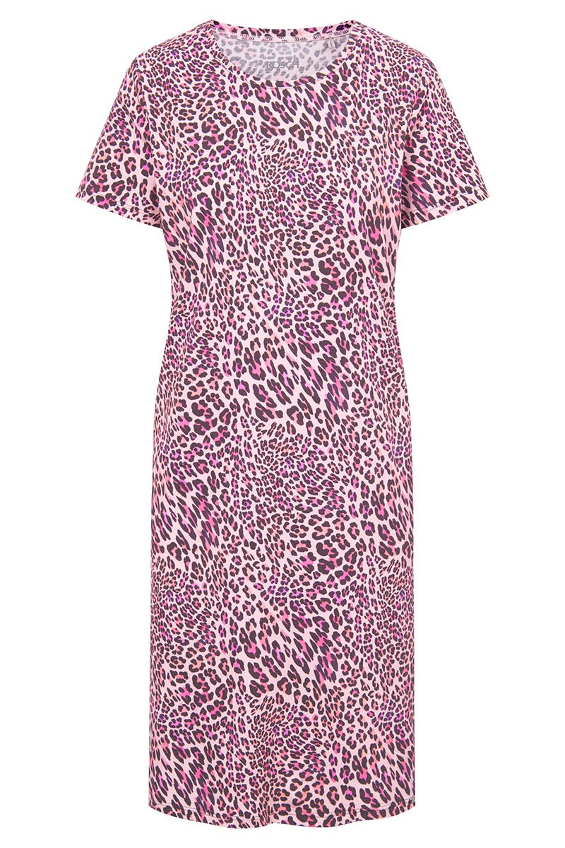Hollowbild von Nachthemd Kurzarm im rosa Leo-Druck Baumwolle/Elasthan