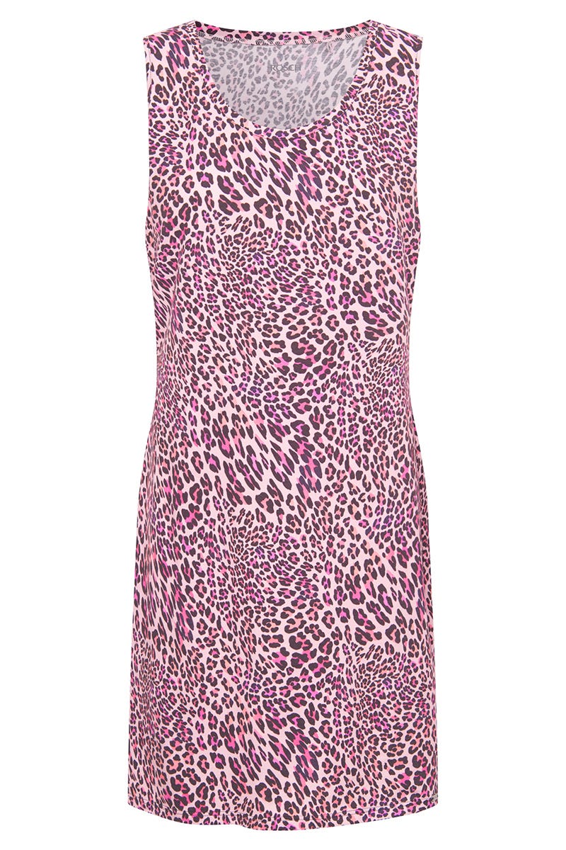 Hollowbild von Nachthemd Ärmellos im rosa Leo-Druck Baumwolle/Elasthan