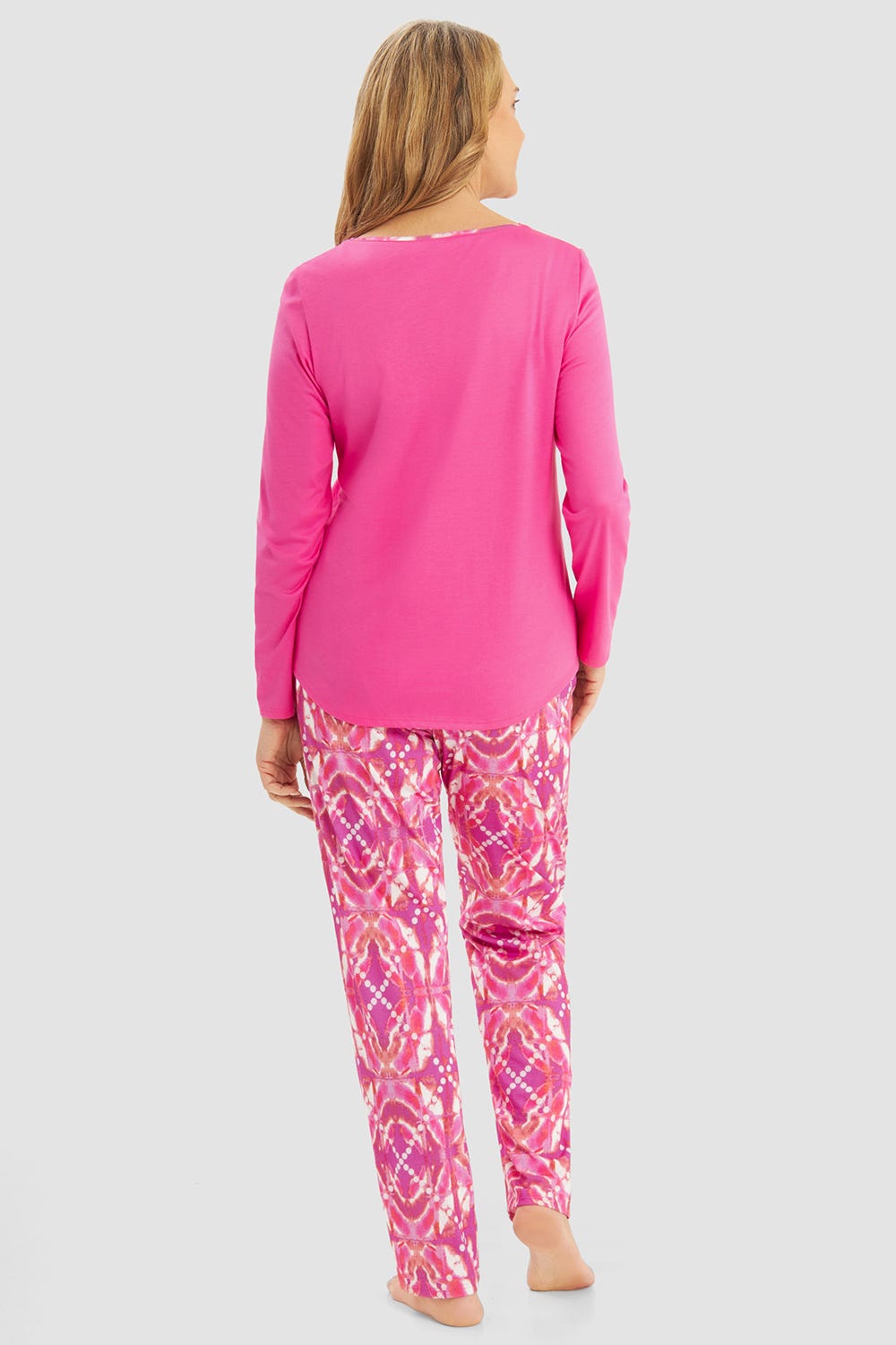 Rückansicht von Pyjama mit Grafikdruck in Pink Baumwolle/Modal