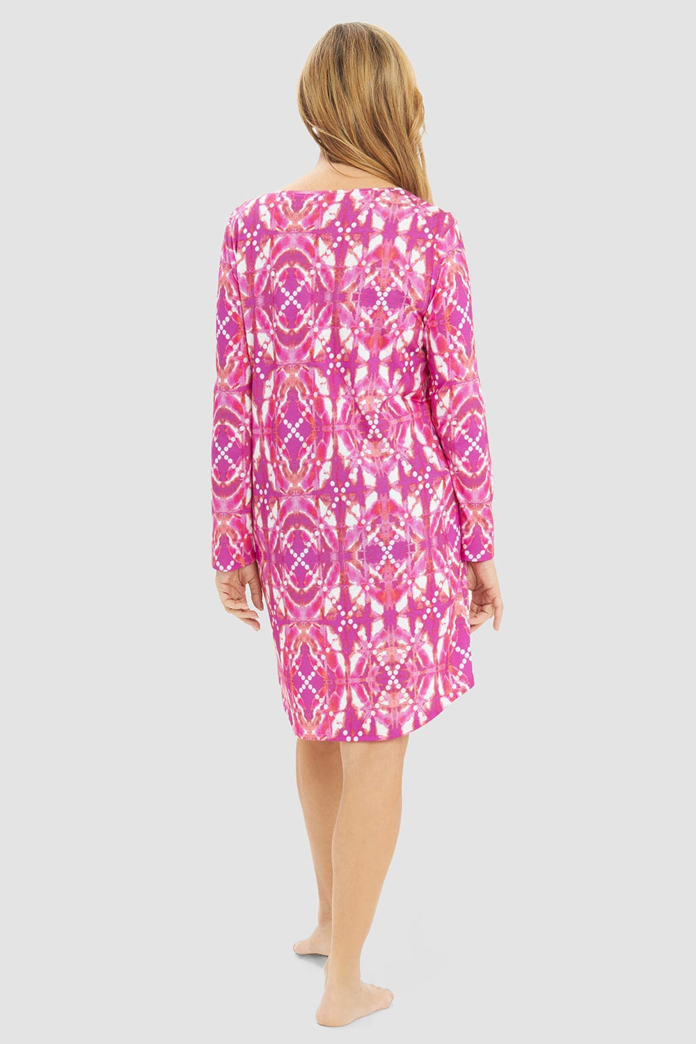 Rückansicht von Nachthemd Langarm im Grafikdruck in Pink Baumwolle/Modal