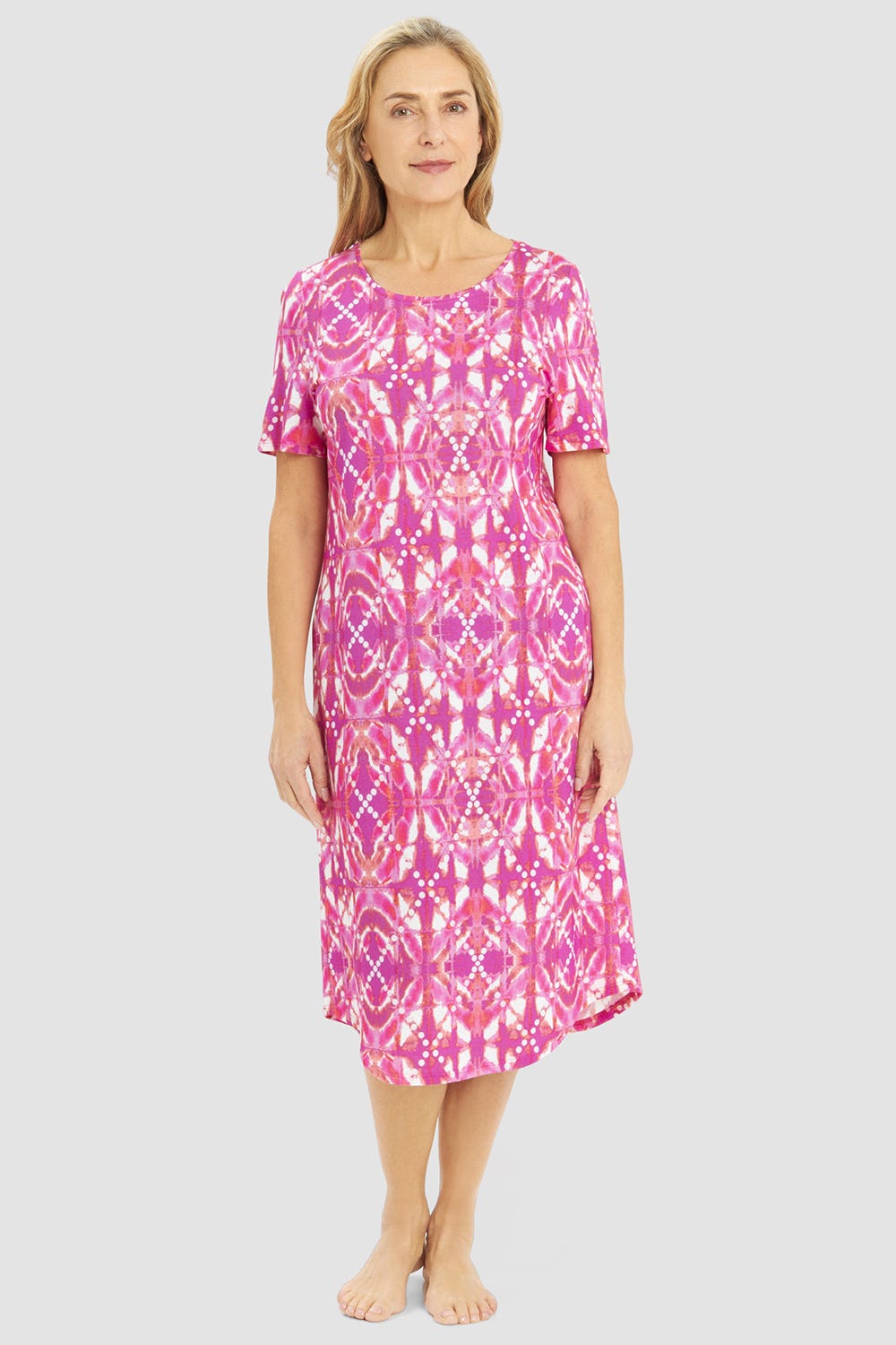 Frontalbild von Nachthemd Kurzarm im Grafikdruck in Pink Baumwolle/Modal