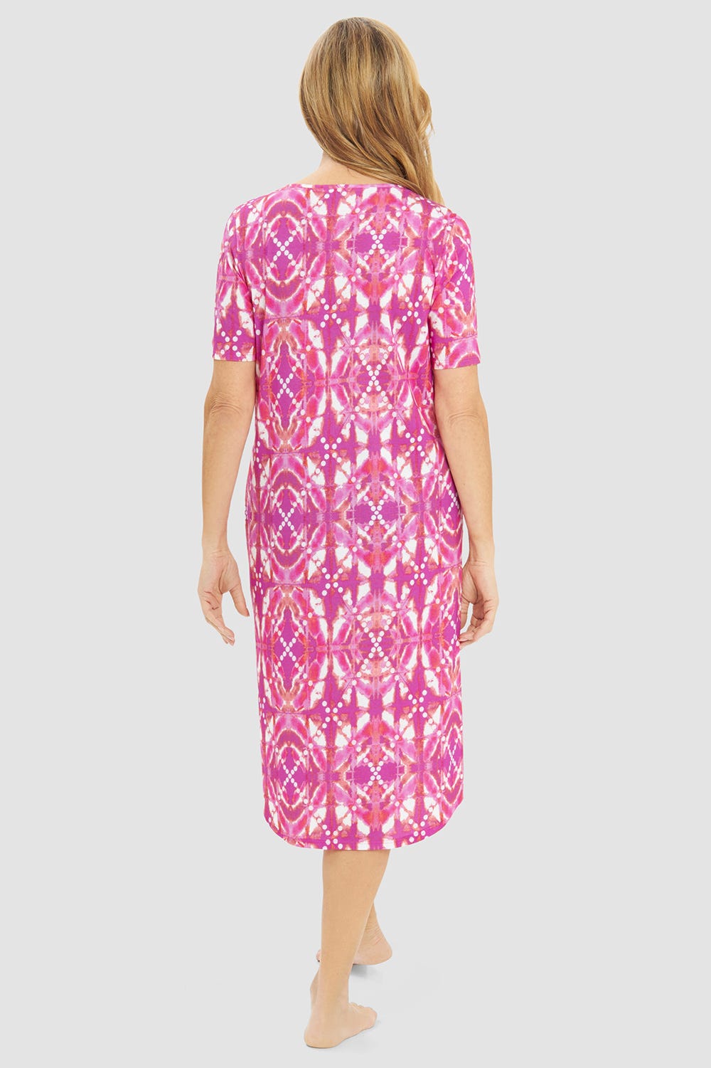 Rückansicht von Nachthemd Kurzarm im Grafikdruck in Pink Baumwolle/Modal