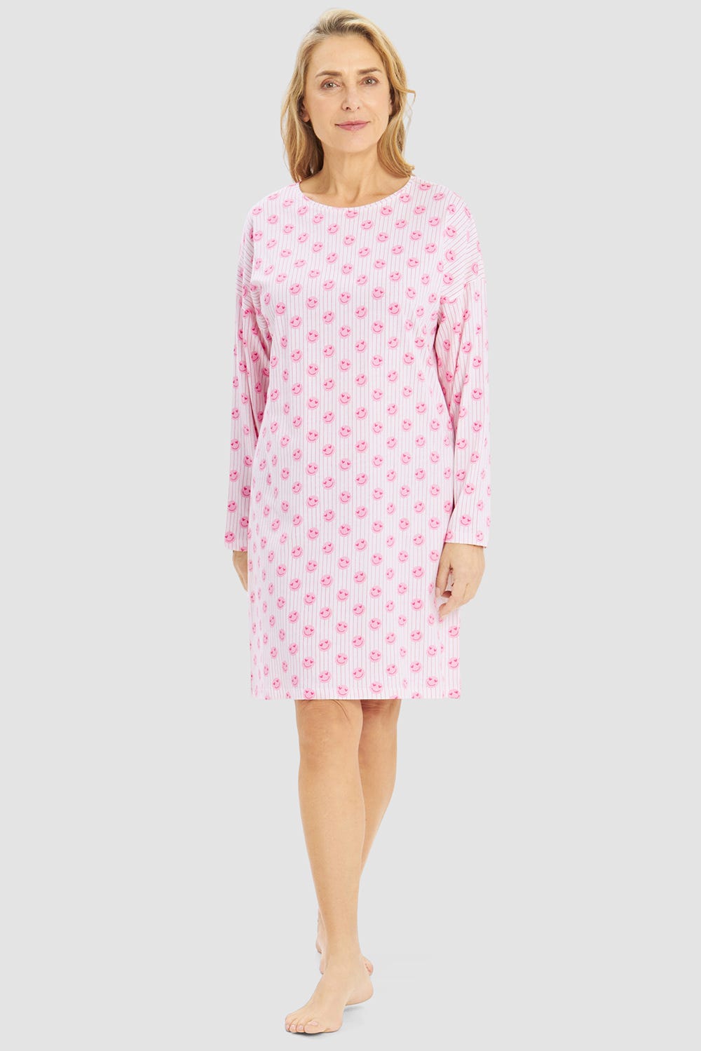 Frontalbild von Nachthemd im Smiley-Druck 100% Baumwolle