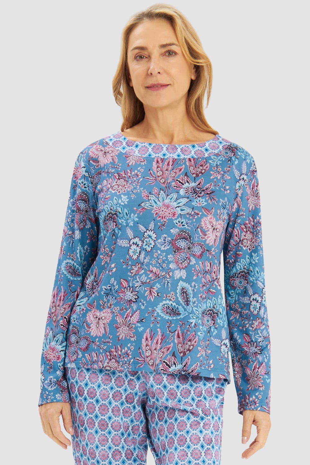 Frontalbild von Pyjamashirt im Ornamental-Druck Baumwolle/Modal