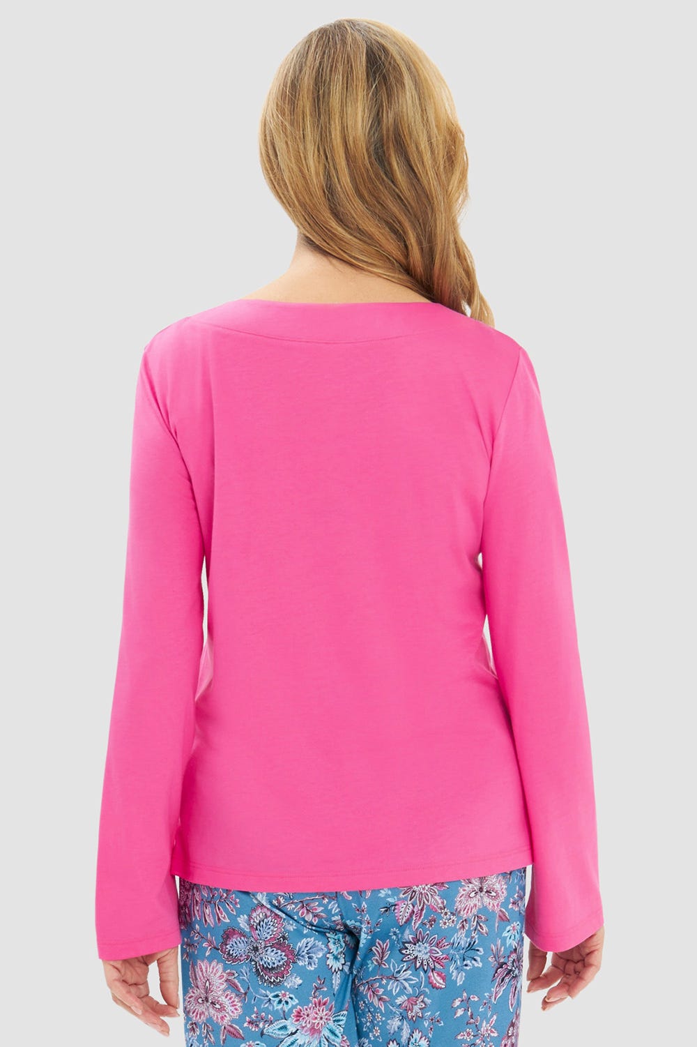 Rückansicht von Pyjamashirt in Uni Pink Baumwolle/Modal