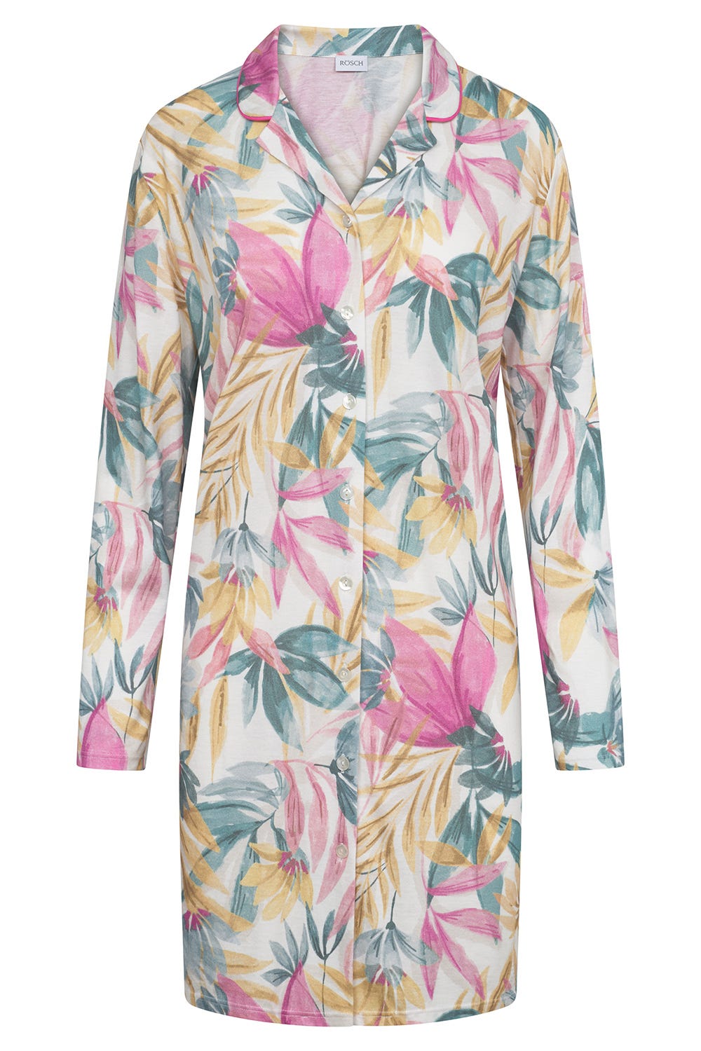 Hollowbild von Nachthemd im herbstlichen Blätterdruck Herrenhemdstil Baumwolle/Modal